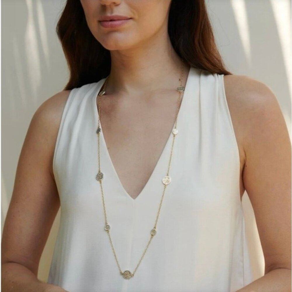 Anna Beck 18K Gold Plated Sterling Silver 925 Long Disc Station Necklace 36" - Picture 2 of 16